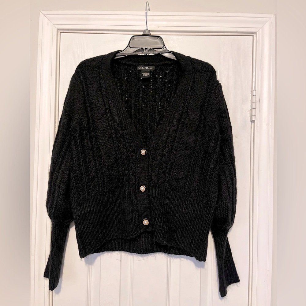 Design 365 Cable-Knit, Deep V-Neck Cardigan